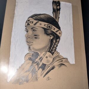 Tribal Warrior Art Print with Feathered Headdress